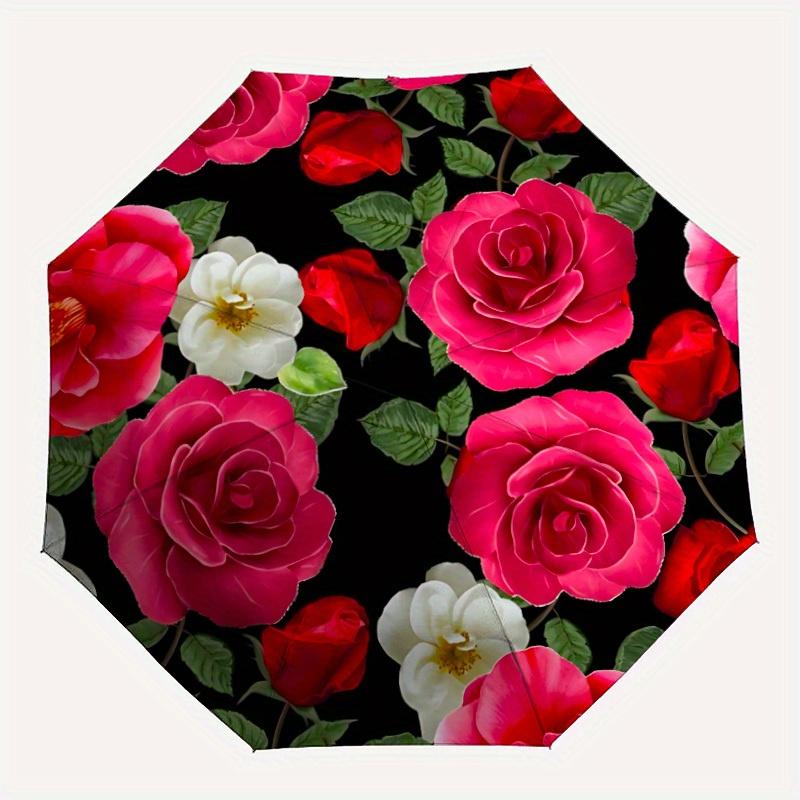 1pc Roses Pattern Automatic Open/close, All-Season Portable Folding Umbrella for Friends, Travel, Everyday, Events Yy250812236