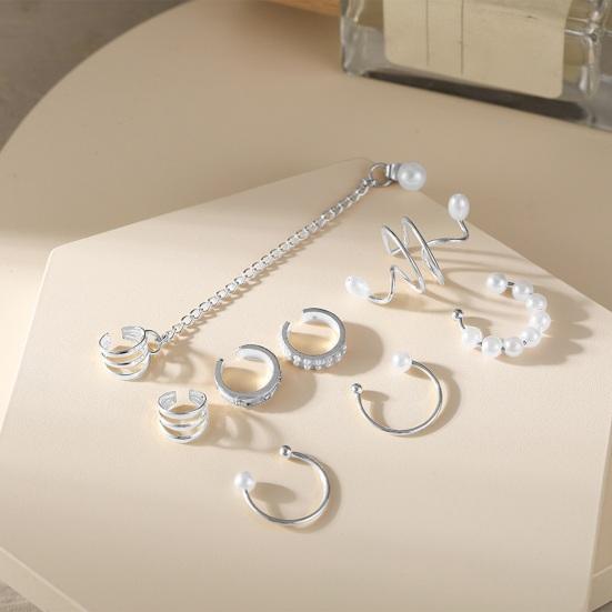 1 Set Ear Clips Pearl Non-piercing Rhinestone Different Shape Faux C-shaped Ear Decoration Jewelry