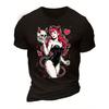 Europäische Größe Anime Teufelsmädchen mit Totenkopf Grafikdruck Polyester T-Shirt - Schwarz Kurzarm Rundhals Lässiges Streetwear Shirt, Atmungsaktives Shirt