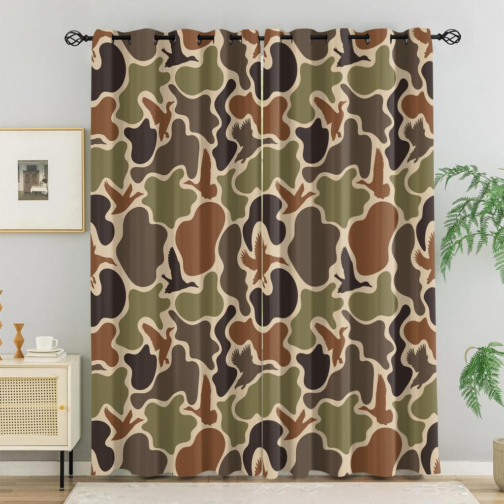 Lichtblockierende Camouflage-Muster Vorhänge Schlafzimmer Wohnzimmer Balkon Ganzjahresvorhang Dekoration für Erwachsene Fenster Aus Polyester Waschbar Fertig