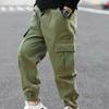 Loose Pants with Multi-Pockets Kids Boys Active Cargo Jogger Solid Color Sweatpants