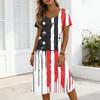 Women’s Short Sleeve Loose Fit Maxi Dress with Star and Stripe Print Casual Round Neck Summer Dress with Pockets