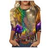 Langärmeliges Glamouröses Maskenmuster Oberteil Karnevalsthema Bedruckte Damen-T-Shirts