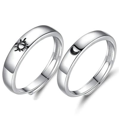 Trumium 100% 925 Silver Rings Custom Adjustable Sun and Moon Matching Rings Couples Ring Engagement Wedding Bands Free Engraving