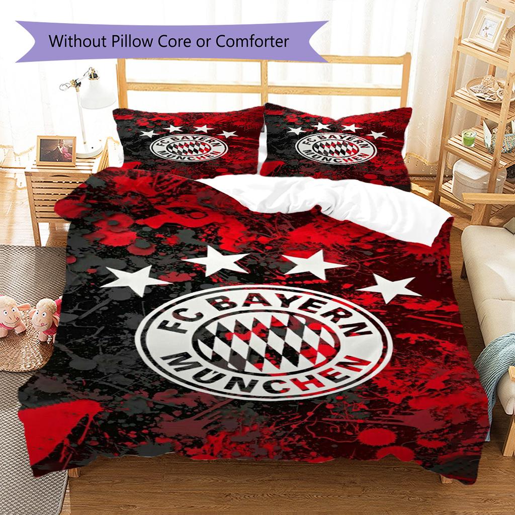 FC Bayern München Pattern Bedding Set Quilt Cover Pillowcase Home Decor Gift (1 * Duvet Cover + 2 * Pillowcase, Without Core)