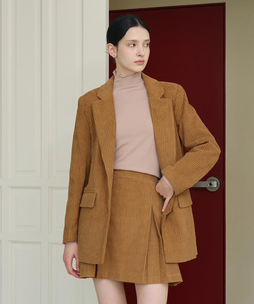 Bye Bye Seop Corduroy Tuck Mini Skirt Camel [T43]