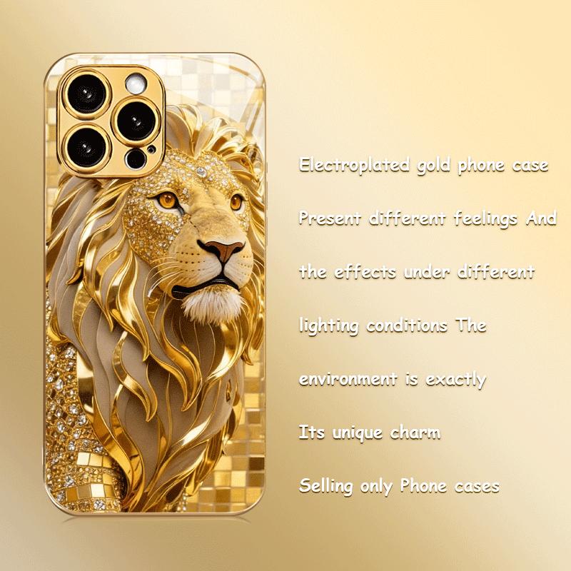 The Majestic Golden Lion Design Glass Phone Case Is Suitable for iPhone17 16 15 14 13 12 11Pro/Max/Plus Anti Drop and Shockproof
