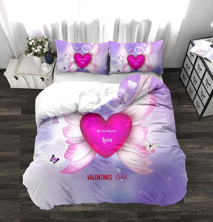 Three-Piece 3D Digital Printing Bedding Quilt Cover Love Sheets