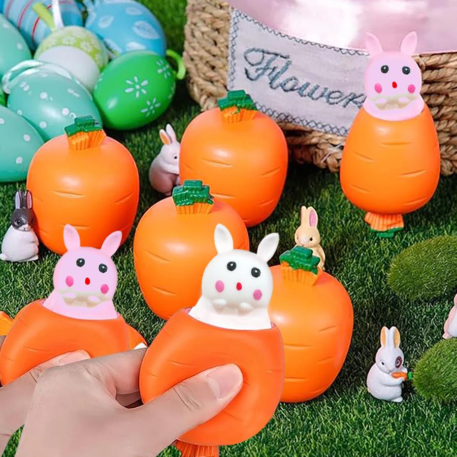 1-5pcs Easter Squeeze Toys Carrot Rabbit Fidget Toys Pop Up Squishy Rabbit in Carrot Stress Relief for Kids Adult Novelty Toy