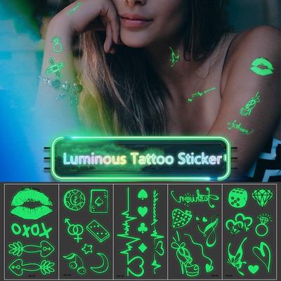 Little Sexy Cute Tattoo for Women Glowing Dark Taty Waterproof Fake Tatoo Luminous Tattoo Stickers Body Art Cartoon Tattoo