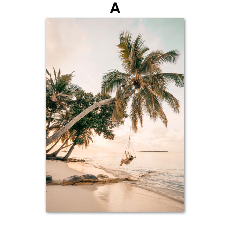 Palmenstrand Meer Wal Leinwandmalerei Islamische Wandkunst Bilder Nordische Poster Drucke Modernes Wohnzimmer Heimdekor