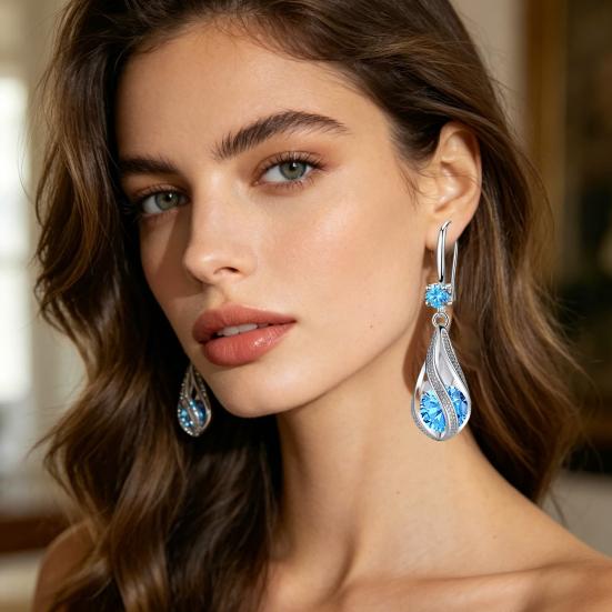 1 Pair Drop Earrings Cubic Zirconia Waterdrop Shape Long Earrings Lightweight Smooth Surface Hook Earrings Banquet Dance Accessories