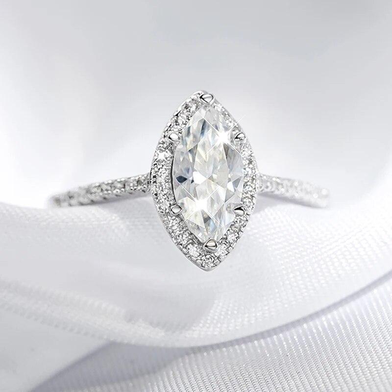 1CT Marquise Cut Certified Moissanite Rings for Women Simulated Diamond Wedding Band S925 Sterling Silver Jewelry GRA