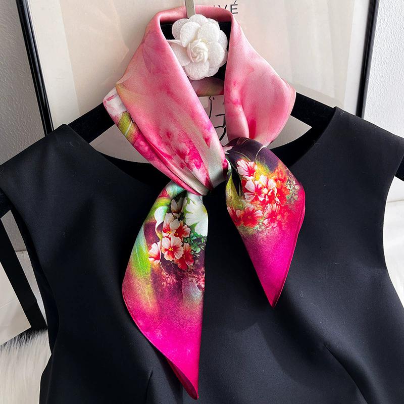 100% Reiner Seidenschal Damen Hals Quadratisches Stirnband Schals Bandana Mode Hijab Poncho Schals Pashmina Weibliches Foulard 53cm