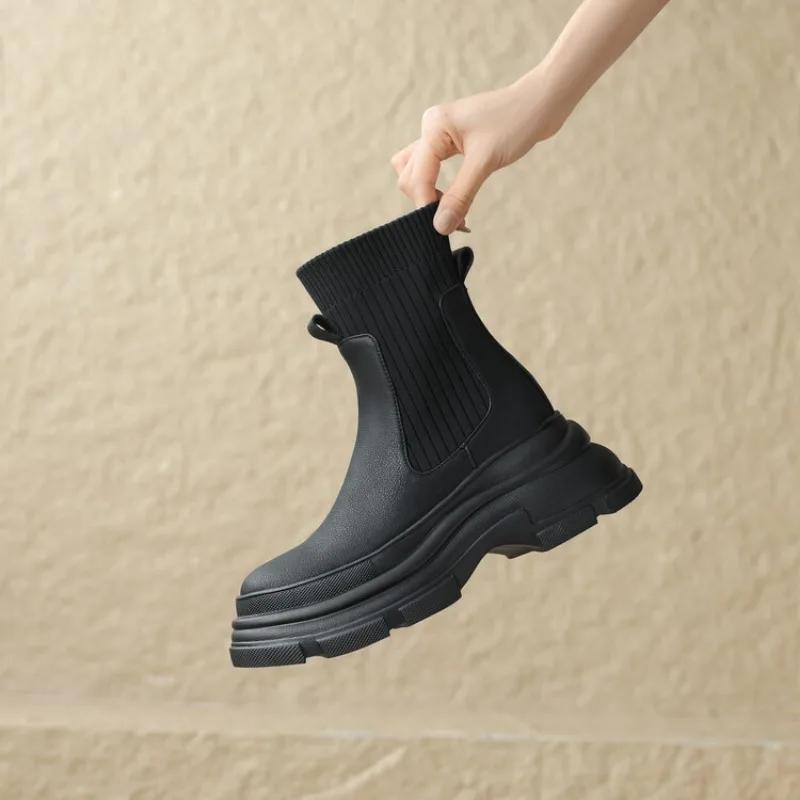 Schoenen voor Dames 2025 Nieuwe Herfst Veelzijdige Grote Maat Dameslaarzen Casual Hoge Kwaliteit Ronde Neus Sponszool Mode Laarzen