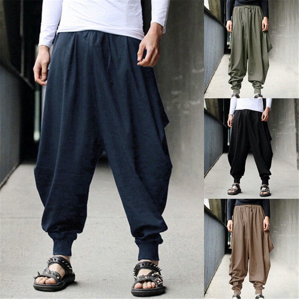 Men Retro Casual Cotton Harem Japanese Trousers With Comfortable Linen Fabric For Stylish Everyday Wear