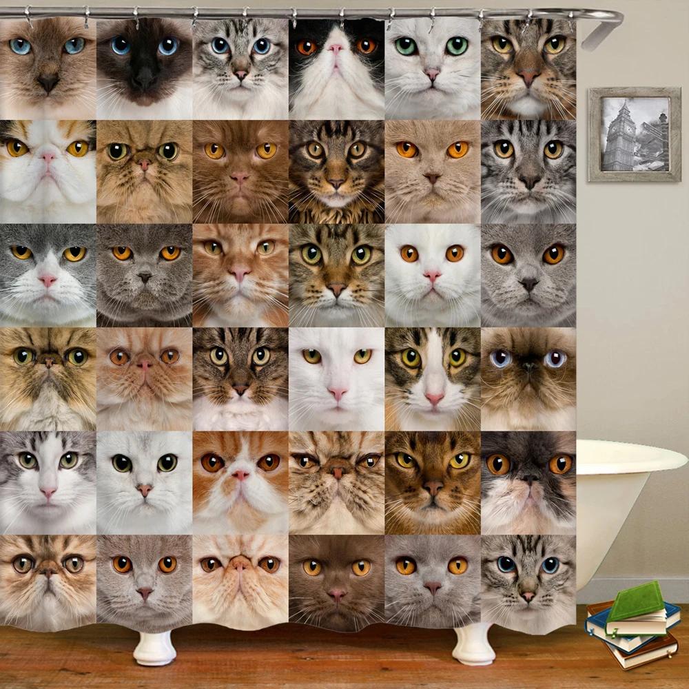 Cat Shower Curtains Bathroom Shower Curtain Cute 3D Fabric Shower Curtain with Hooks Funny Waterproof Shower Curtain or Mat