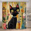 Grappige Zwarte Kat Douchegordijnen Schattig Dier Huisdier Bloemen Vintage Schilderij Kunst Moderne Stof Huis Badkamer Decoratie Douchegordijn Set