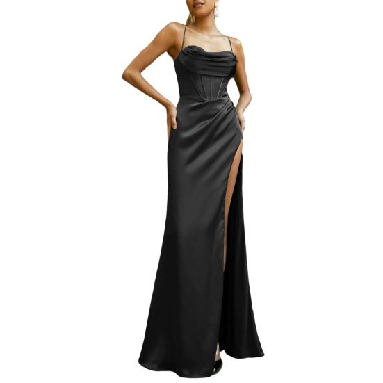 Brustwickel, rückenfrei, Schnürung, Satin, seitlich geteiltes Maxikleid für Damen, Korsett, Sling-Kleid