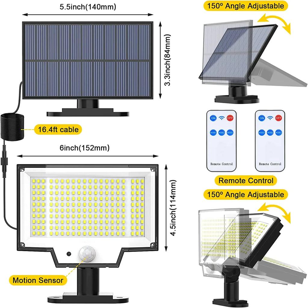 Outdoor Solar Lights Motion Sensor 200/348LEDS Solar Powered Flood Lights Remote Security Wall Lights Waterproof Yard Patio Gard