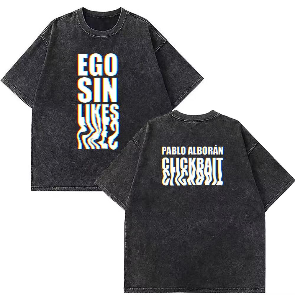 Camisetas Estampadas Pablo Alborán Gira Mundial Kmo 2026 Lavadas Estilo Vintage para Hombre Mujer Hiphop Casual Oversize Streetwear