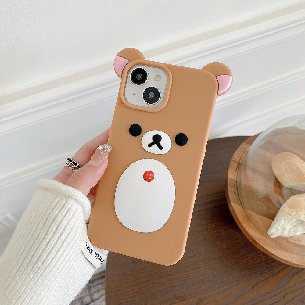 For iPhone 11 12 13 14 15 16 Pro Max Fashion Cute 3D Cartoon Rilakkuma Bear Soft Silicone Phone Case Back Cover