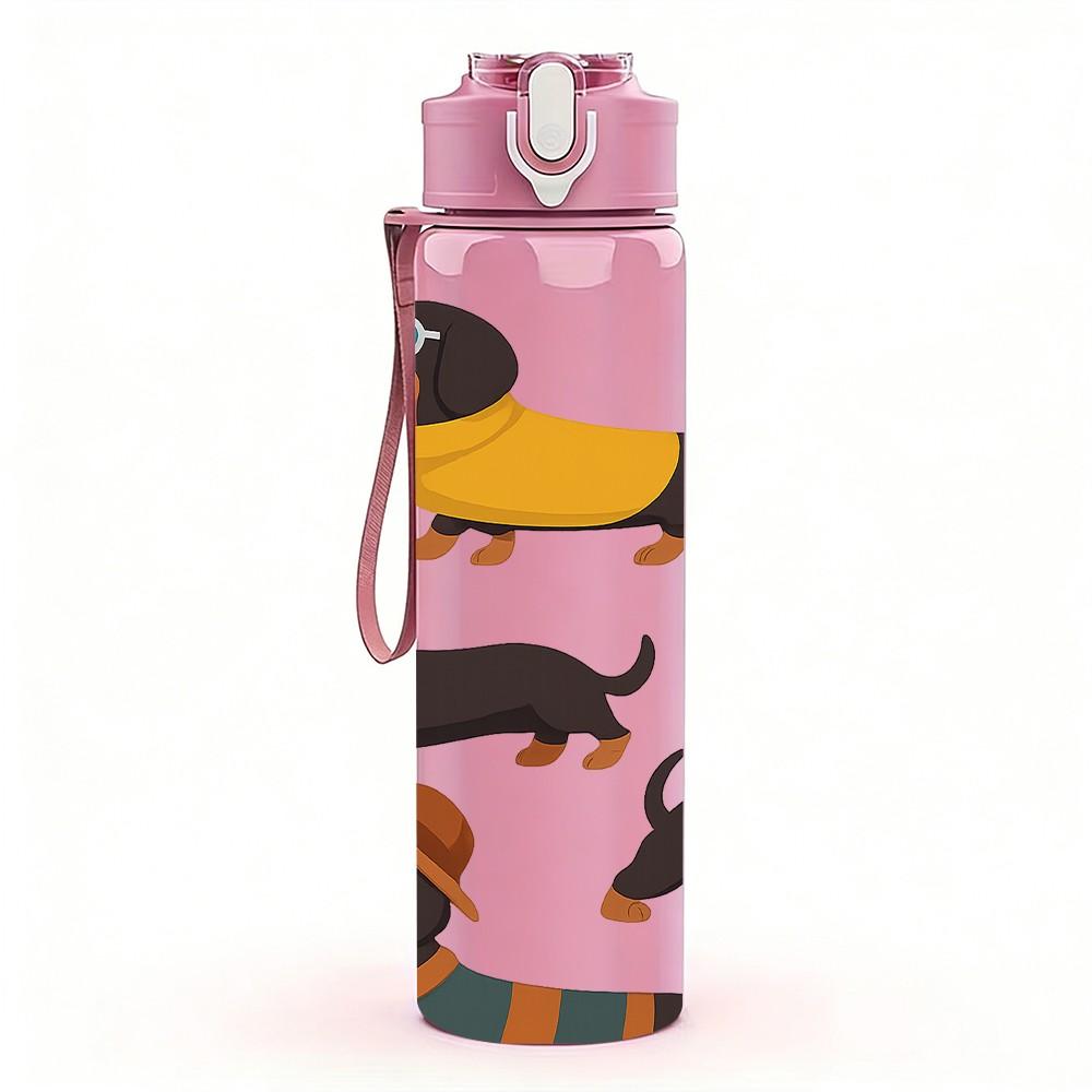 1PC Repeating Dachshund Dog Grid 750ml Color Plastic Sports Water Bottle Leakproof Flip Straw Lid For Sports Office Home Use