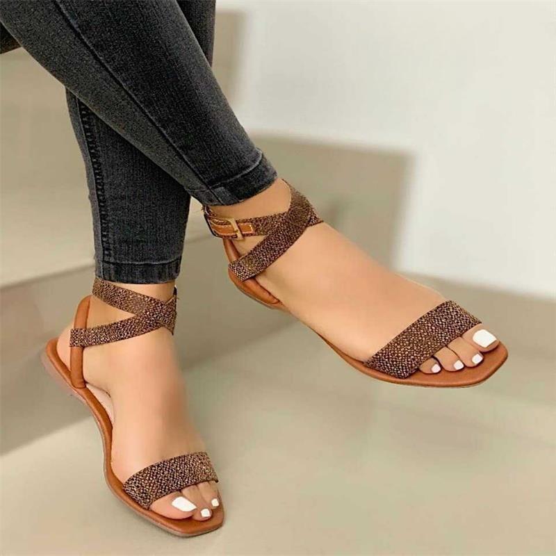 Summer New Fashion Ankle Wrap Outdoor Beach Comfortable Peep Toe Solid Color Sandals Women Shoes