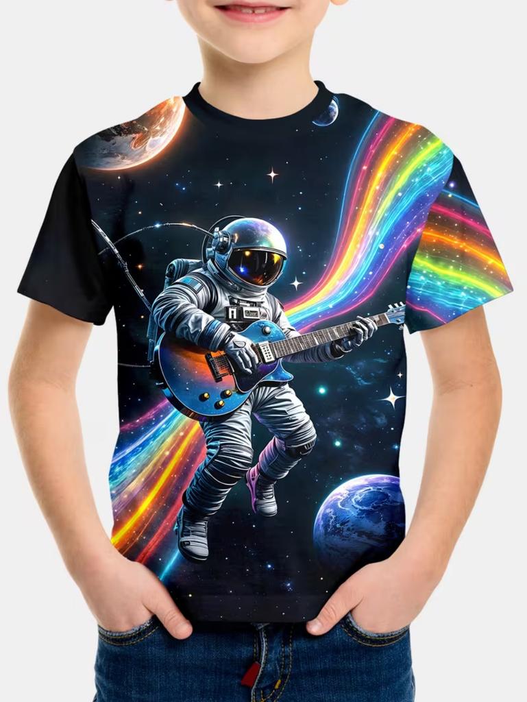 Boys Kids Clothes Stylish Cartoon Space Astronaut Graphic T Shirts Boys Girls Summer Short Sleeve Outdoor Clothes for Children