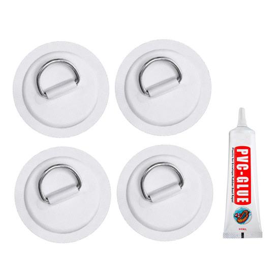 4Pcs D-Ring Patch for Inflatable Boat Kayak SUP Circular D-Ring Pad Stainless Steel D-ring Buckle PVC Patch Paddleboard Canoe Rafting Accessory