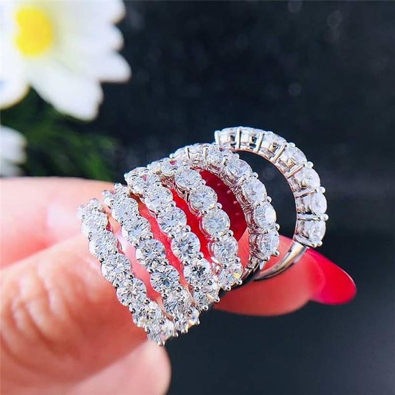 925 Sterling Silver Finger-ring for Women Luxury Inlaid CZ Stone Simple Stylish Wedding Bands Female Ring Jewelry