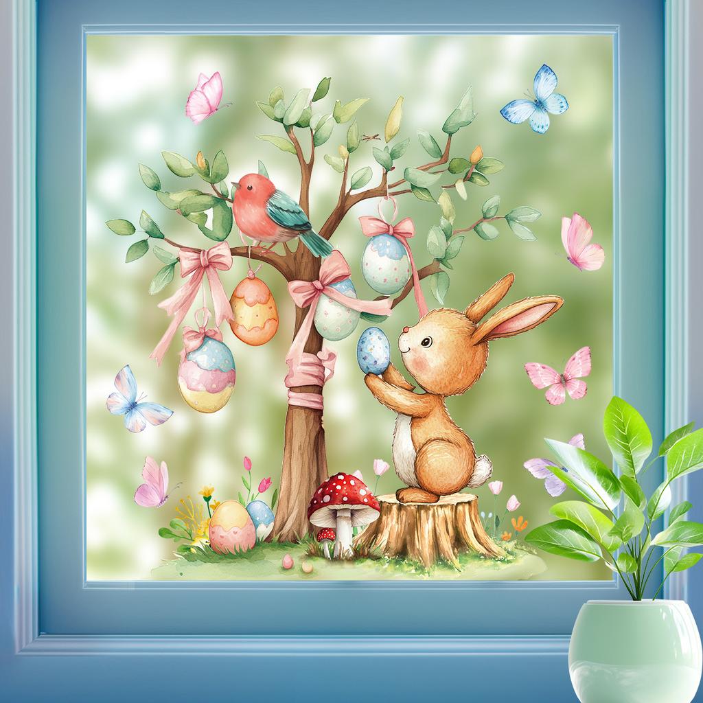 Adesivi Albero di Uova di Pasqua Autoadesivi Decorazione Finestra Parete per Pasqua Festa in Casa Festa di Primavera