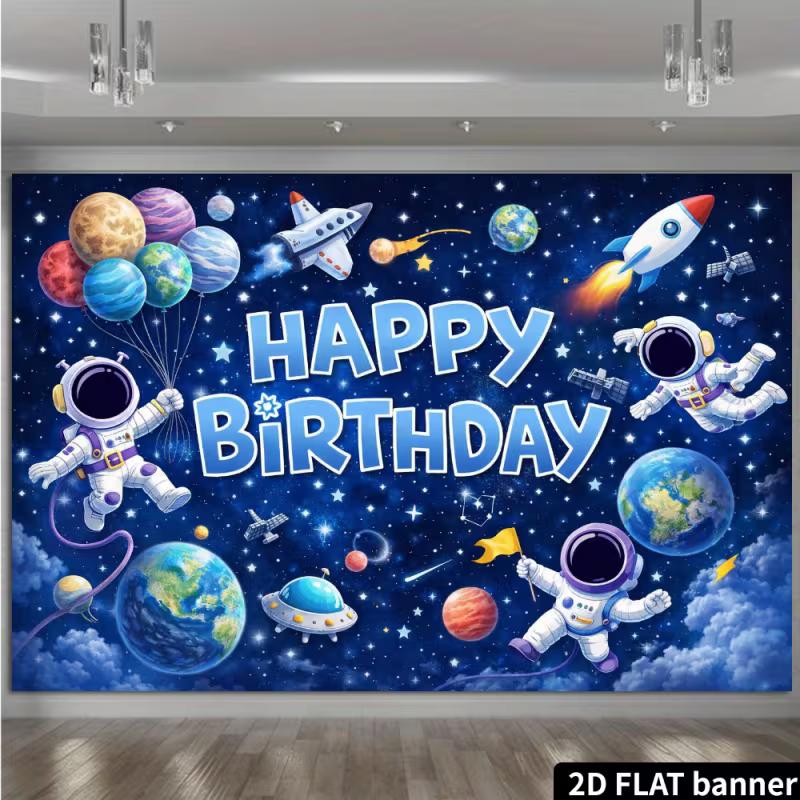 2D Melkweg Planeten Verjaardag Achtergrond Astronaut, Raket & UFO Fotografie Achtergrond Banner