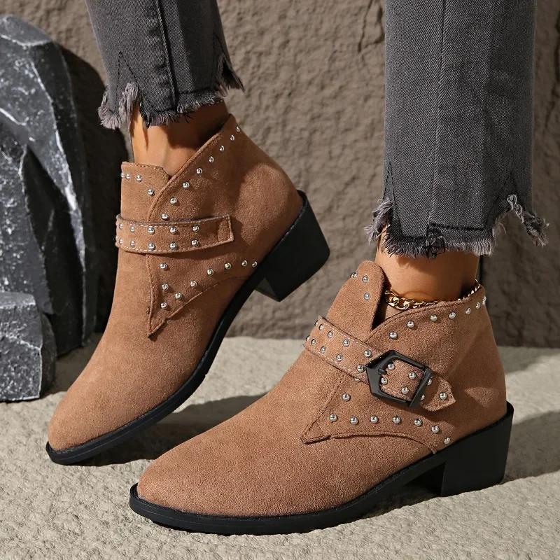 Shoes for Women Brand Buckle Strap Women's Boots Fashion Rivet Office and Career Sexy Pointed Toe Plus Size Ankle Boots