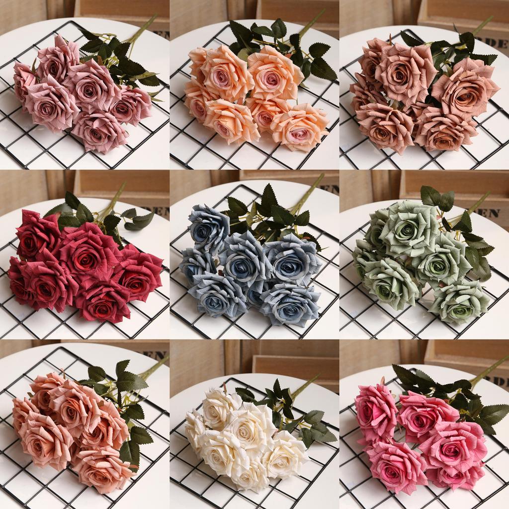 Artificial Rose Bouquet With Colored Silk Flower For Wedding And Home Decor