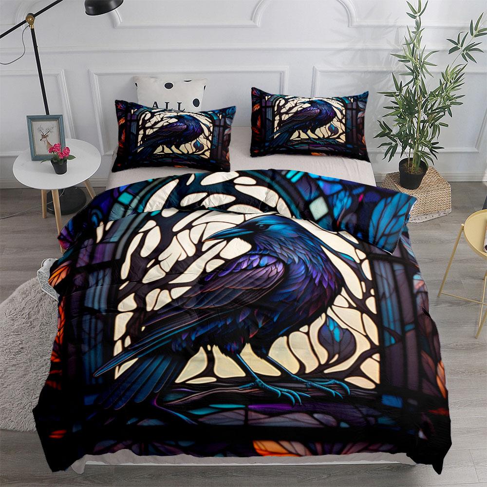 Floral Garden Gothic Raven Bed Cover Kit King Size Queen Dimension Double Size Full Twin Size Single Size Size Bed Linen Kit