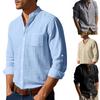Herren Leinen Freizeit Hemd Locker Allround Langarm Umlegekragen Hawaiihemd Streetwear Freizeithemden