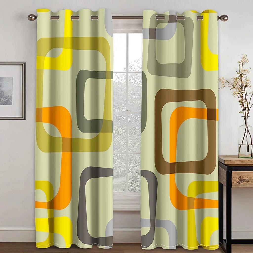 Cheap Modern Abstract Drape Yellow Grey Geometric Spiral Curtains for Windows Living Room Bedroom Room Decor 2 Pieces Cortinas