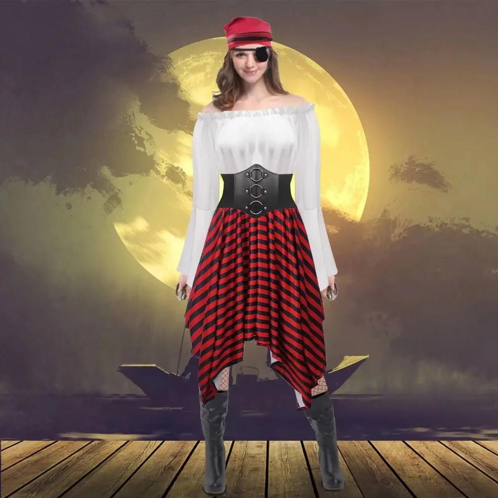 Medieval Medieval Retro Womens Pirate Costume Cosplay Renaissance Blouse Tops Corset Waist Belt Pirate Skirt Pirate Halloween