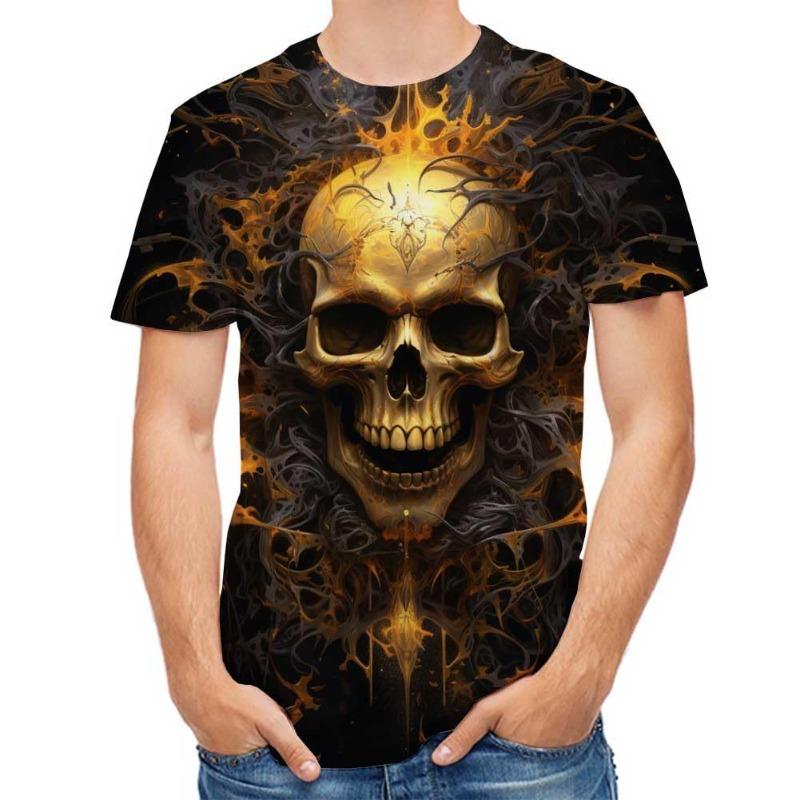 Men's T-shirt Casual 3D Printed Skull Pattern Summer Casual Short Sleeved T-shirt