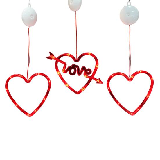 3Pcs Heart Curtain Lights with Suction Cups Portable Love Lamp Valentine's Day Window Lights with Remote Control Festive Romantic Lighting for