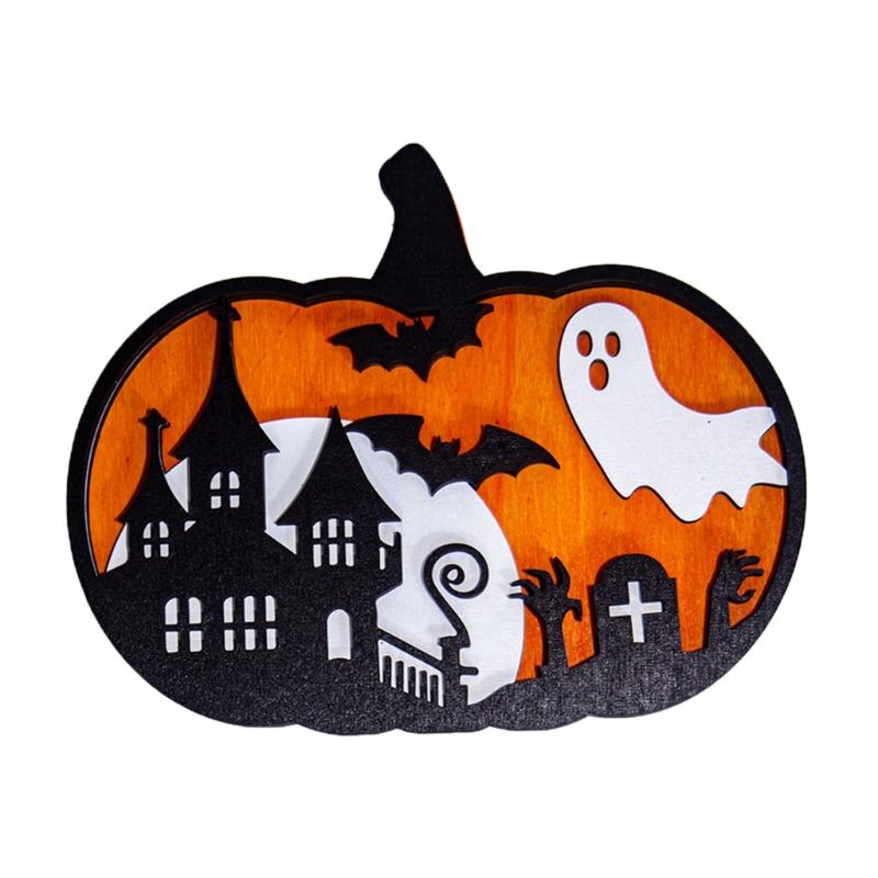 Unheimliche Holzgeist Kürbisse Hängende Dekoration Halloween Partyzubehör 18x15cm Mehrere Designs Haus Festival Dekorationen