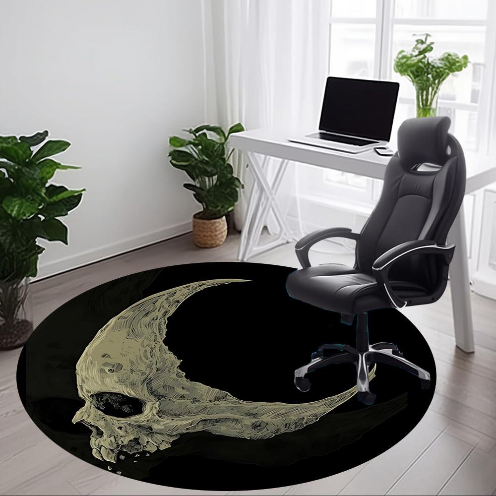1pc Moon Skull Office Round Area Rug, Under Office Chairs Bedroom Living Room Home Decor, Room Deco, Available In Various Sizes