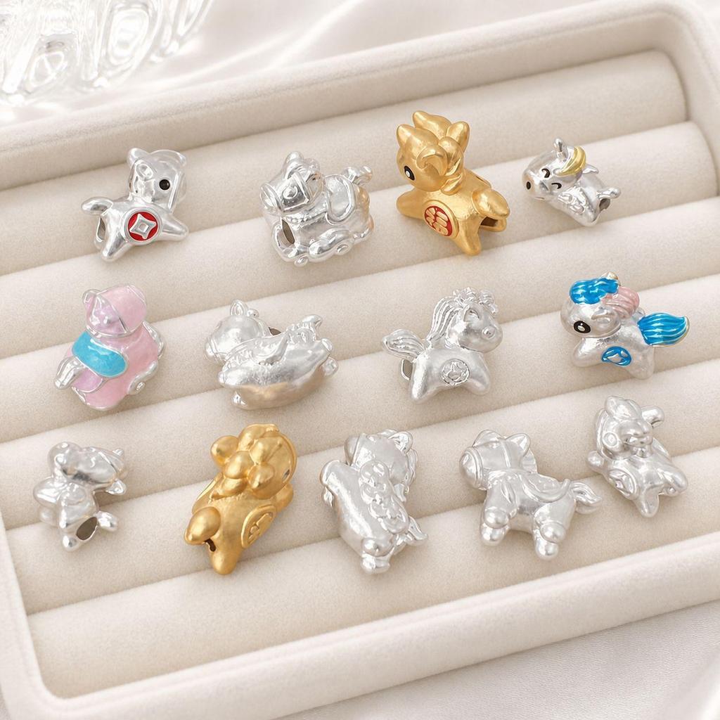 999 Sterling Silver Colorful Cartoon Horse Spacer Beads for DIY Bracelets