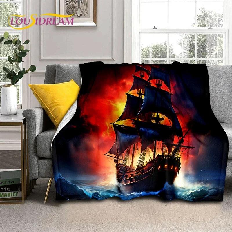 Ancient Pirate Ship Boat,Barque,Sailboa Soft Flannel Blanket for Beds Bedroom Sofa Picnic,Throw Blanket for Outdoor Leisure Gift