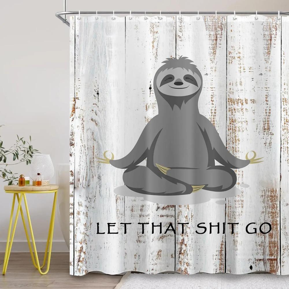 Funny Cute Yoga Sloth Printed Shower Curtain Animal Inspirational Quotes For Bathroom Decor