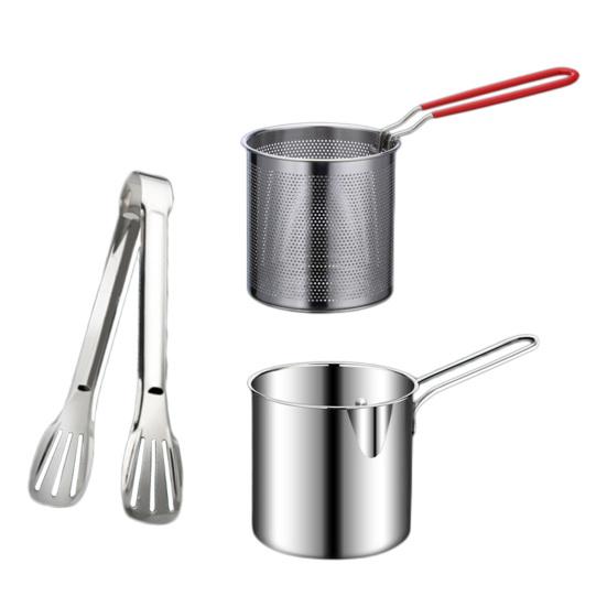 1 Set Fryer Multifunctional Mini Pot Good Heat Conductivity Stainless Steel Oil-saving Home