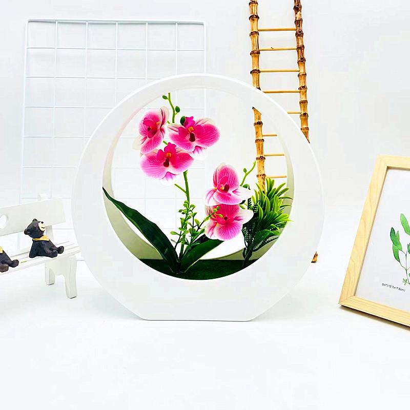 Simulated Flower Phalaenopsis Potted Moon Shaped Decorative Wall Pendant For Wedding And Garden Decoration