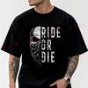 Men's Moto Cotton T-Shirt Ride Die Motorcycle Back Print Tshirt Adventure Casual O-Neck Top Tee