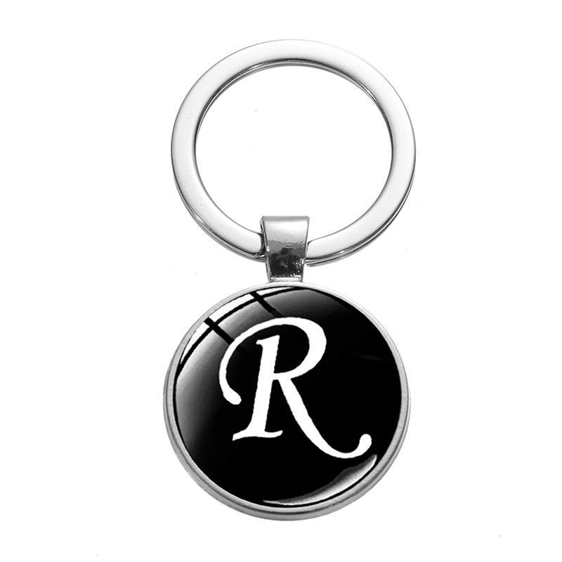 1PC AZ Initial Name Brief Anhänger Schlüsselanhänger Halter Runde Alphabet Schlüsselanhänger Kunst Foto Glas Cabochon Vintage Schmuck